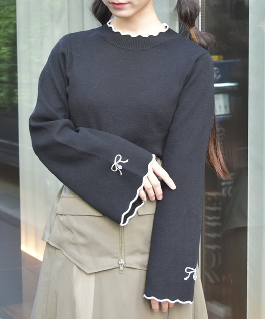 リボン刺繍配色フレア袖ニット | outlet | axes femme online shop
