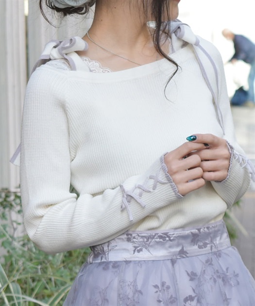 ショルダーリボンニット【期間限定価格】 | 衣料 | axes femme ショルダーリボンニット【期間限定価格】 | 衣料 | axes femme