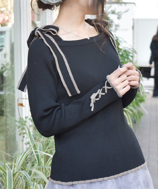 ショルダーリボンニット【期間限定価格】 | 衣料 | axes femme ショルダーリボンニット【期間限定価格】 | 衣料 | axes femme