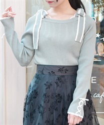 ショルダーリボンニット【2点10%OFF対象商品】(ミント-F)