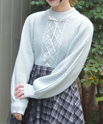 リボン×ケーブルニットプルオーバー(ミント-F)