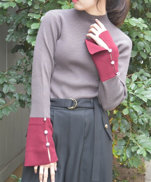 バイカラーニットプルオーバー【期間限定価格】【10%OFF対象商品