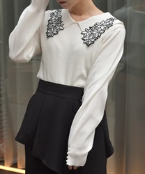 フラワー刺繍セーラー襟ニット(生成り-F)