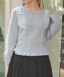 チェックシフォンリボンニット【期間限定価格】(サックス-F)