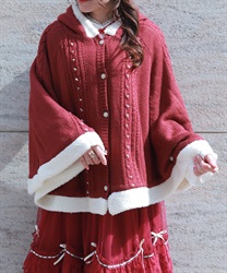 パール裏ボアニットポンチョ【WEB先行販売】(ワイン-F)