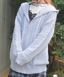 はしごレースニットパーカー(グレー-F)