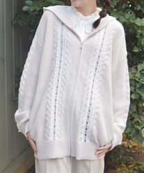 はしごレースニットパーカー(ピンク-F)