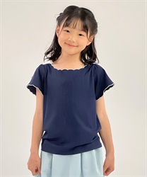 リボン×スカラップトップス(紺-120cm)