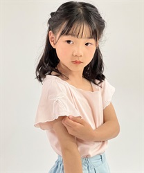 リボン×スカラップトップス(ピンク-120cm)