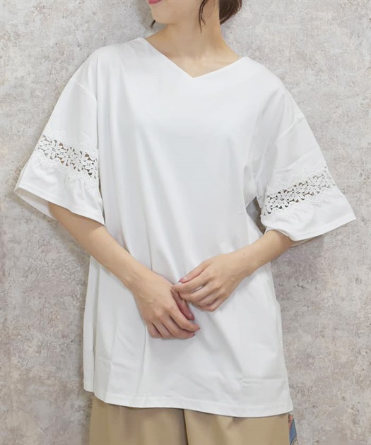 袖レース切替ロングカットプルオーバー | outlet | axes femme 袖レース切替ロングカットプルオーバー | outlet | axes femme