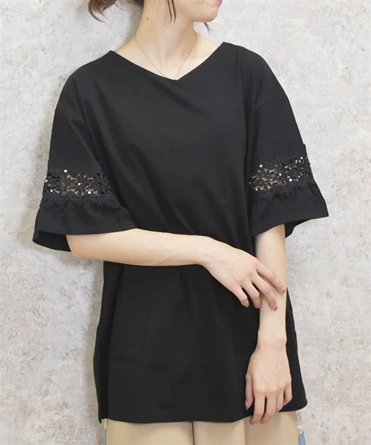 袖レース切替ロングカットプルオーバー | outlet | axes femme 袖レース切替ロングカットプルオーバー | outlet | axes femme