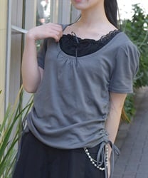 ドロストレイヤード風トップス【2点10%OFF対象商品】(チャコール-F)