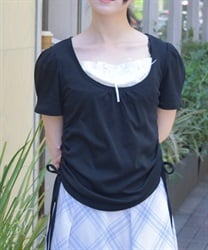 ドロストレイヤード風トップス【2点10%OFF対象商品】(黒-F)
