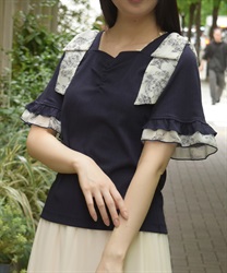 シフォンリボンカットプルオーバー(紺-F)