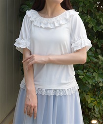 フリルレースネックトップス【WEB先行販売】(白-F)