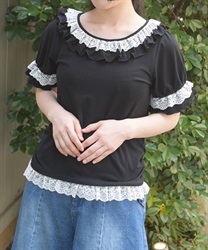 フリルレースネックトップス【WEB先行販売】(黒-F)