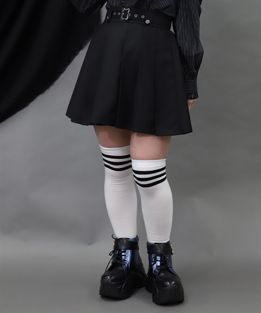 ベルト付プリーツミニスカート(黒-M)