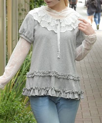 レース襟フリルプルオーバー(杢グレー-F)