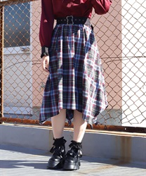 ベルト付チェックイレヘムスカート(サックス-M)