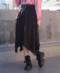 ベルト付チェックイレヘムスカート(黒-M)