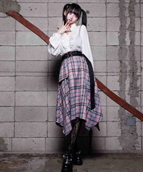 ベルト付チェックイレヘムスカート(ピンク-M)