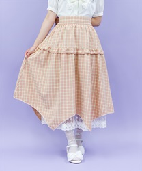 チェックイレヘムスカート【2点10%OFF対象商品】(オレンジ-M)