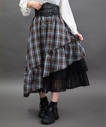 チェックアシメフリルスカート(サックス-M)
