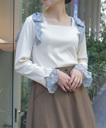 チェック柄シフォンリボンプルオーバー【WEB先行販売】(生成り-F)