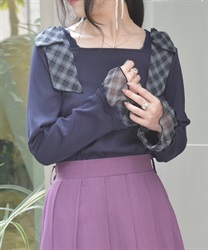 チェック柄シフォンリボンプルオーバー【WEB先行販売】(紺-F)