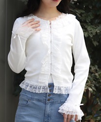 ローズボタンフリルトップス【期間限定価格】(白-F)