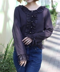 ローズボタンフリルトップス【期間限定価格】(グレー-F)