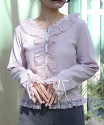 ローズボタンフリルトップス【期間限定価格】(ピンク-F)