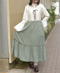 ジャカード切替キャミワンピース(白-F)