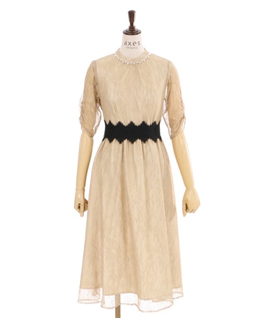配色ベルト付総レースドレス | outlet | axes femme online shop 配色ベルト付総レースドレス | outlet | axes femme online shop