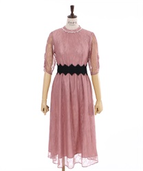 配色ベルト付総レースドレス【Web限定価格】【期間限定価格】(ピンク-F)