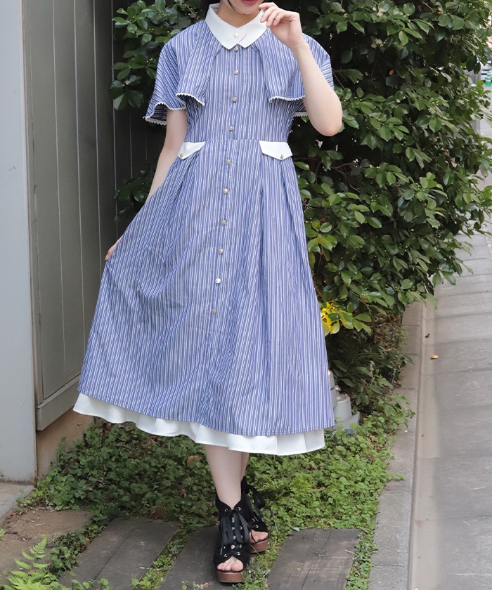 axes femme ジャケット&ワンピース セット売り ケープ付きバイカラーワンピース【WEB先行販売】【ランク別お値下げ