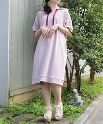 バイカラーパーカーチュニック【2点10%OFF対象商品】(ピンク-F)