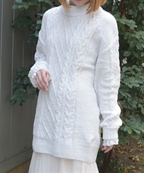 ラメ×ベロアモールチュニック(白-F)