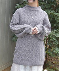 ラメ×ベロアモールチュニック(グレー-F)