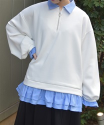 ハーフジップレイヤード風プルオーバー(生成り-F)