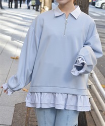 ハーフジップレイヤード風プルオーバー(グレー-F)