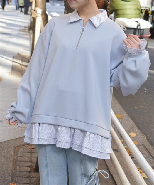ハーフジップレイヤード風プルオーバー