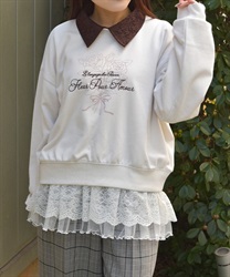 バラプリント×ロゴ刺繍襟付きトレーナー【予約】(生成り-F)