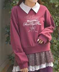 バラプリント×ロゴ刺繍襟付きトレーナー【予約】(ワイン-F)
