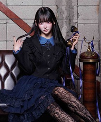 フリルカラーショートジャケット(黒-M)