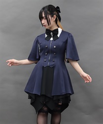 ケープデザインロングベスト(紺-M)