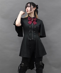 ケープデザインロングベスト(黒-M)