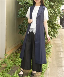 サイドプリーツロングジレ【WEB先行販売】(紺-F)