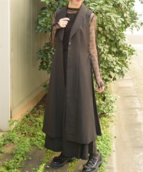 サイドプリーツロングジレ【WEB先行販売】(黒-F)