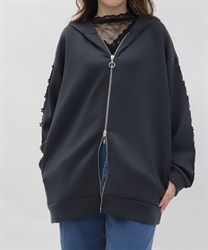 袖レースロングパーカー【WEB先行販売】(チャコール-F)
